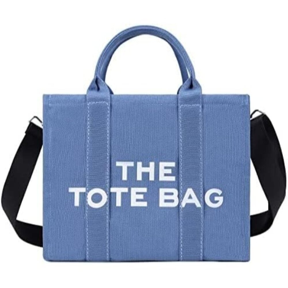 Women Blue Personalized Canvas Crossbody Tote Bags with Zipper Mini Top-Handle